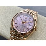 Sunday calendar series men's watch, pink dial, rose gold bezel, 40mm, rose gold President-style bracelet.